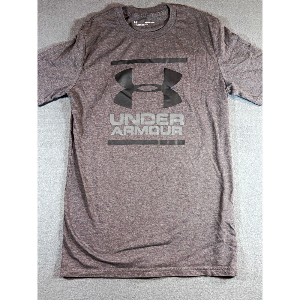 Under Armour Mens XS Gray Big Logo T Shirt Loose Fit Graphic Gym Athletic Y2K